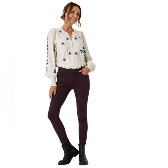 Fat Face Five Pocket Jeggings In Burgundy Womens Size 6 - Picture 1 of 12